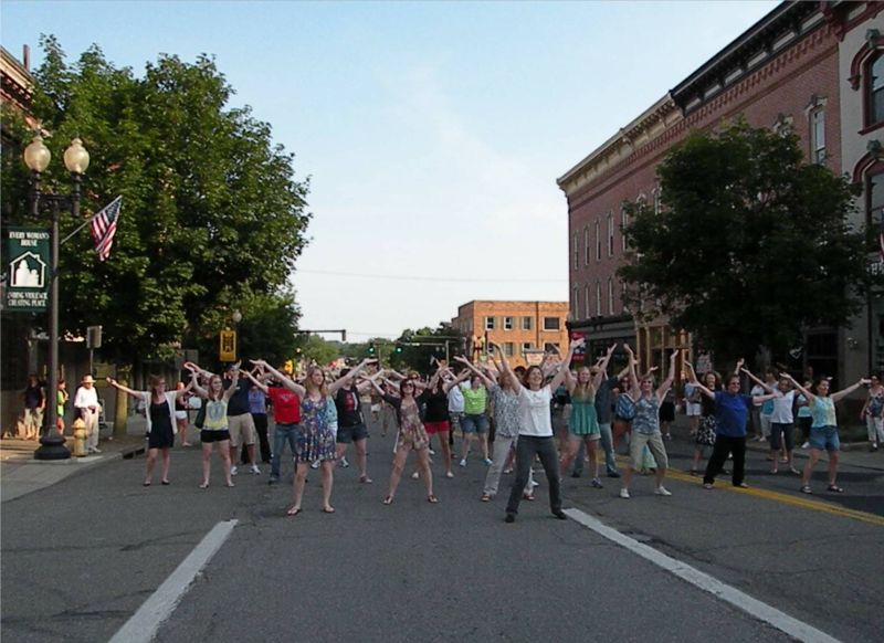 071111 Flash mob materializes on the Square in downtown Wooster