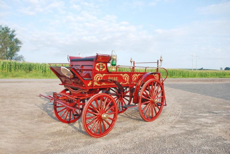 Fire hose wagon featured at the Mid-Ohio Draft Horse Sale