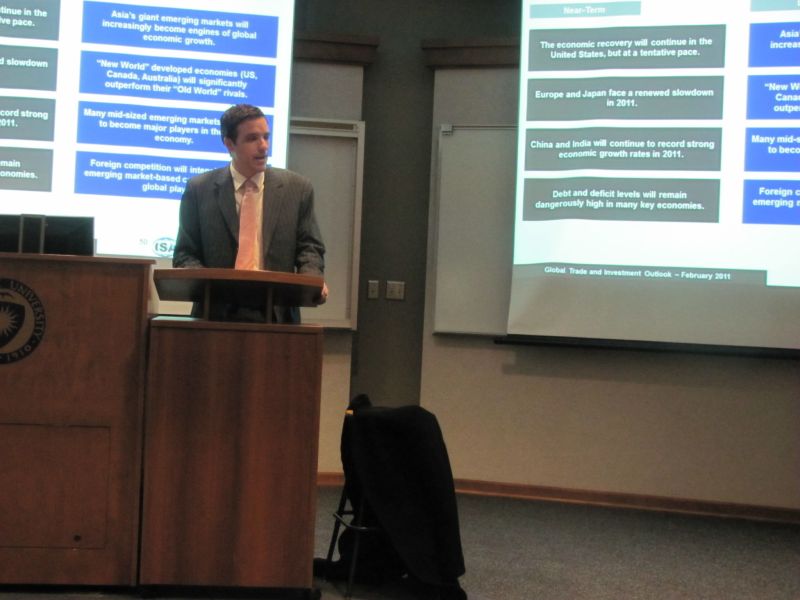 International trade expert provides insights and input for Ohio business leaders involved in global trade efforts at Kent State Tuscarawas Groundhog Day International Trade Forecast breakfast