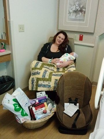 Safe Kids Tusca presents Be Safe Little Valentine Basket to the first baby born on Valentines Day