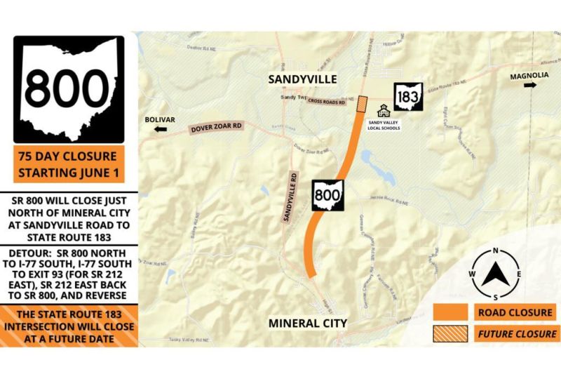 State Route 800 to close for 75 days