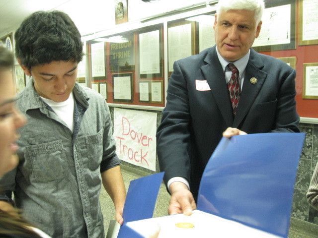 Two Dover High students honored by Congressman Gibbs at surprise ceremony